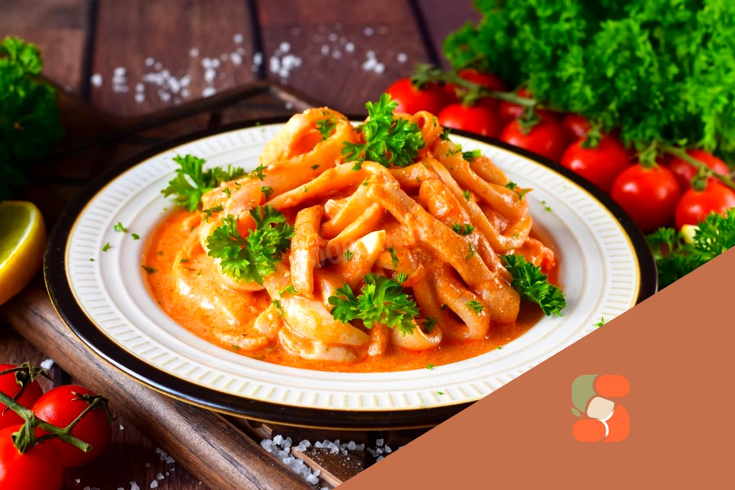 Кальмари в сметані з цибулею