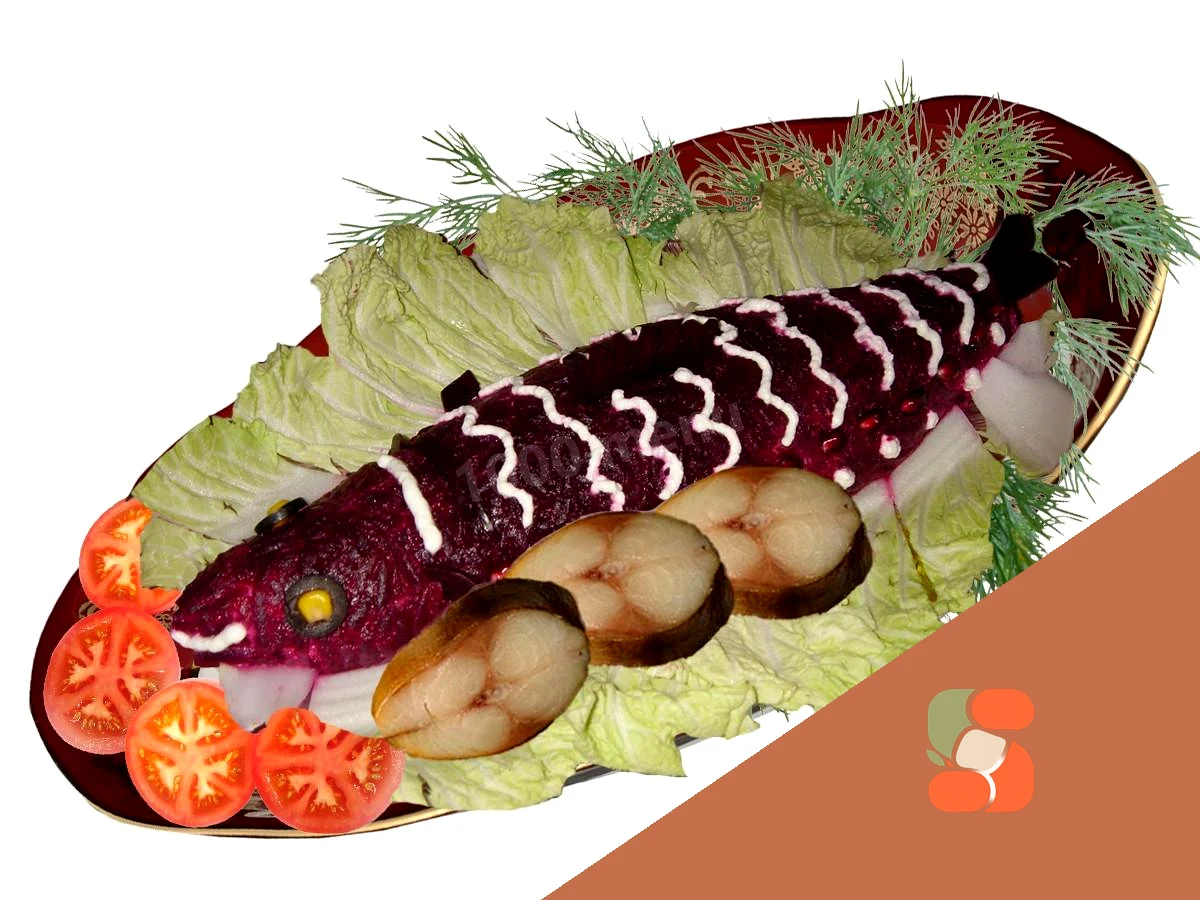 Копченая скумбрия под шубой рулетом
