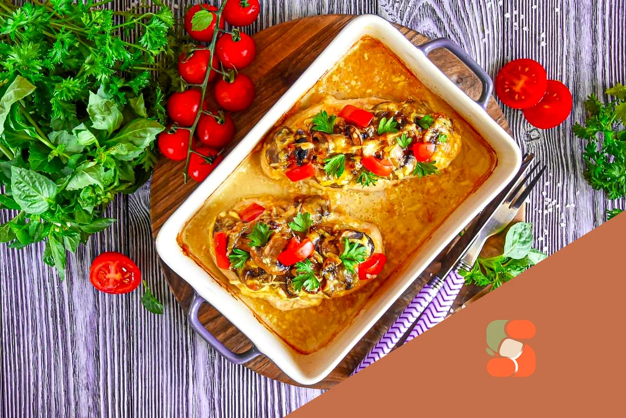 Куриное филе с грибами и сыром в духовке