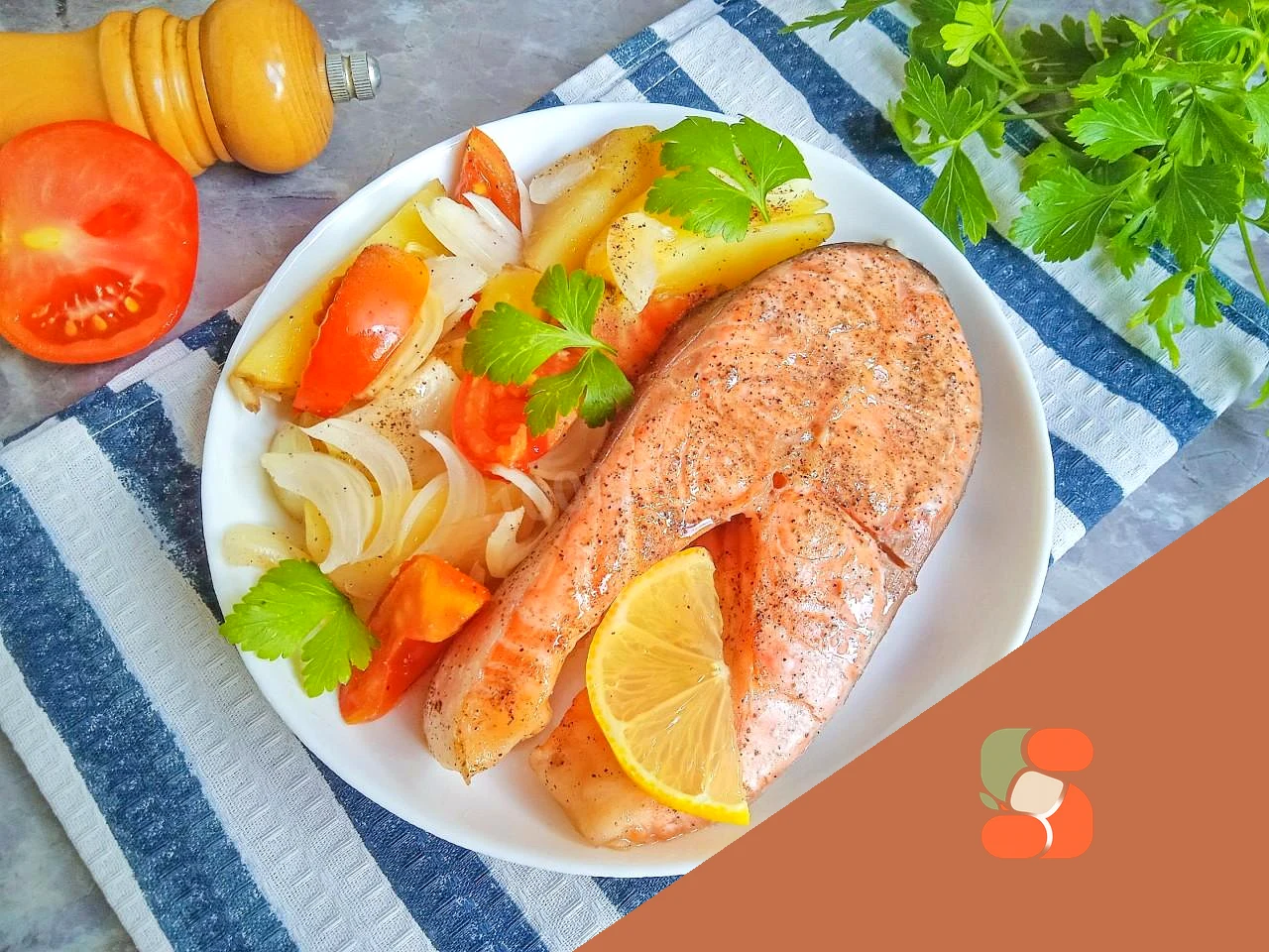 Стейки форели с овощами в духовке