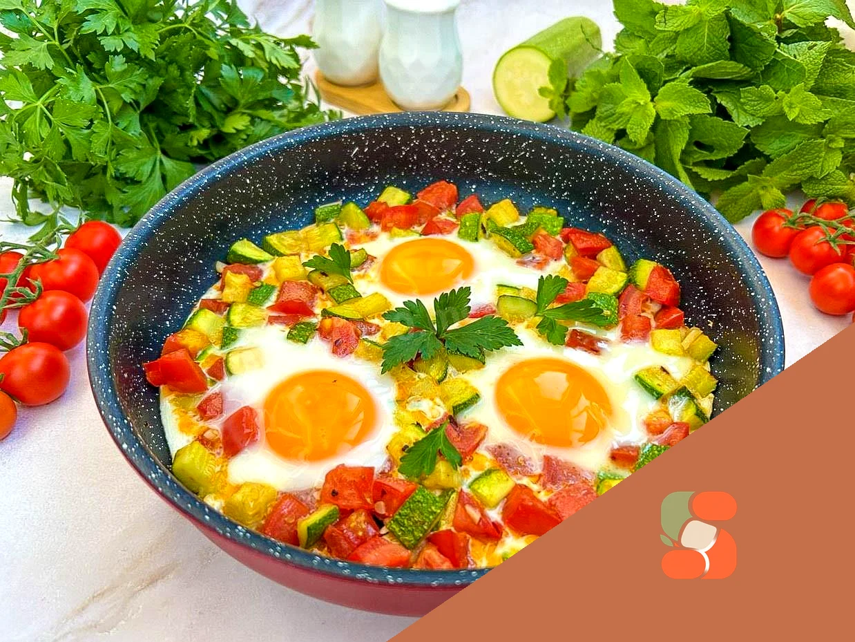 Яєчня з кабачками помідорами та яйцем