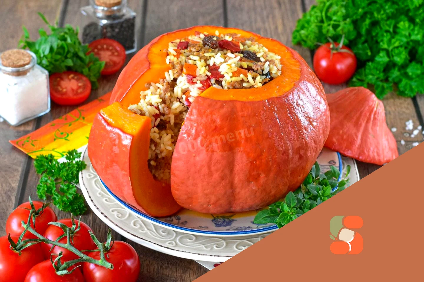 Запеченная тыква с рисом в духовке